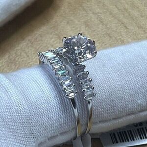 TG 925 Sterling Silver Cubic Zirconia Double Ring Women's Size‎ 8 Rhodium Finish